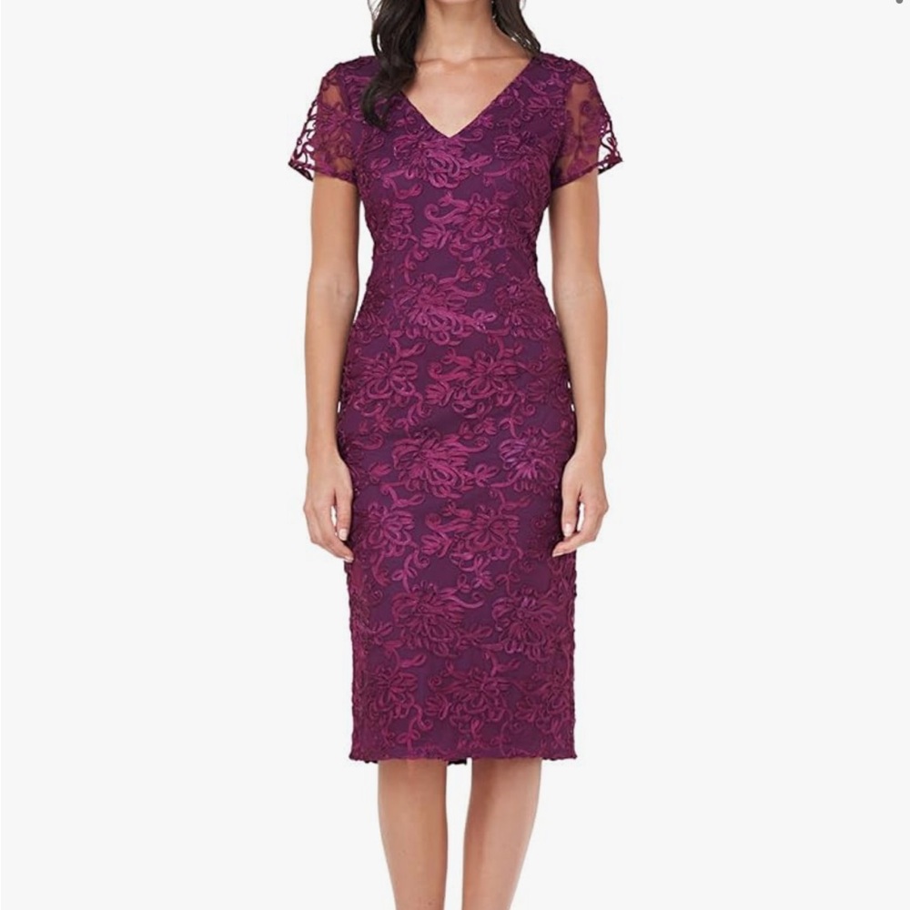 JS Collections Lace Cocktail Dress Burgundy Midi Wedding Guest Formal Dress